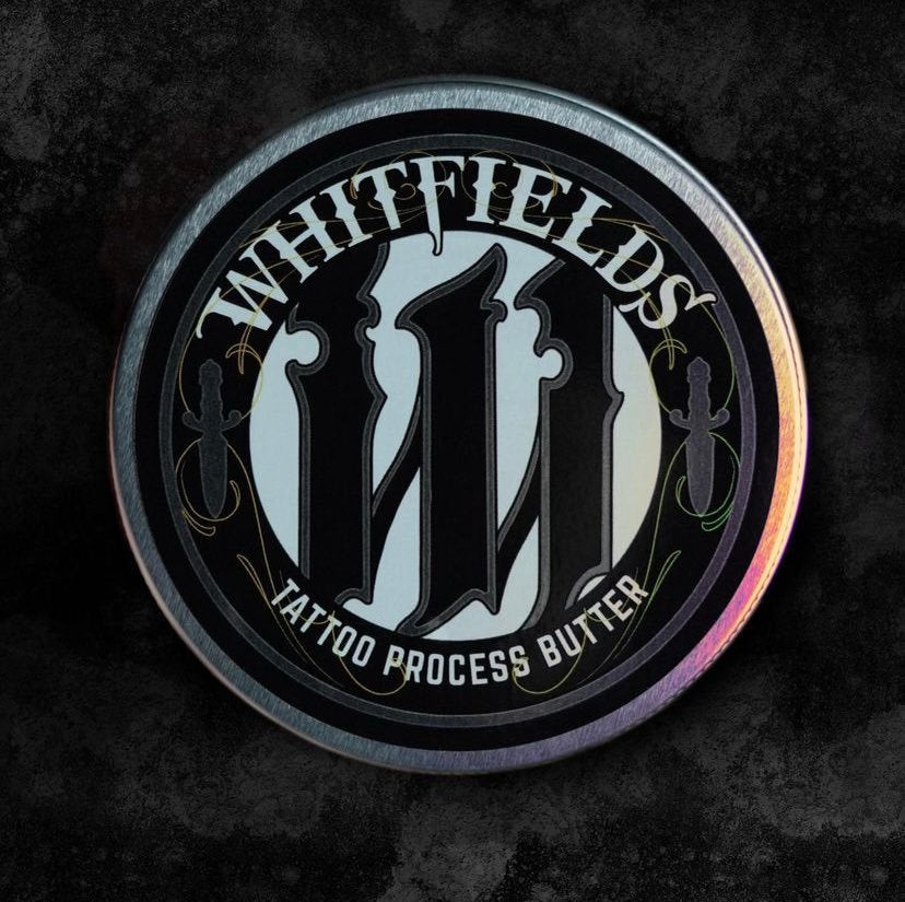 Whitfields Tattoo Process Butter, formulated by tattoo artist Colin Whitfield. Built to withstand the most vigorous of wipers, Whitfields Process butter is built to last. Perfect for use during the tattoo process it natural antibacterial and anti-inflammatory properties for artist and client peace of mind.