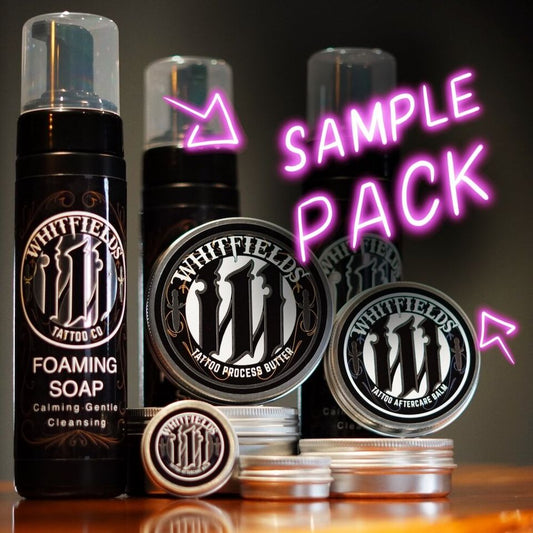 Unsure about our products? Want to see what the hype is all about? Our Whitfield's sample pack is full of every professional tattoo care product you would need to create some banging artwork, for less than retail price. 